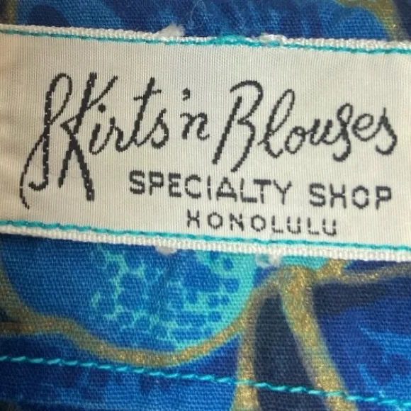 Vintage Hawaiian Floral Blue Sleeveless maxi Dress - Picture 5 of 5